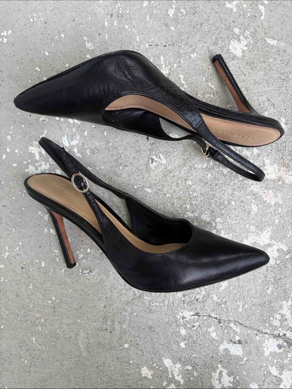 Veronica Beard black leather slingbacks